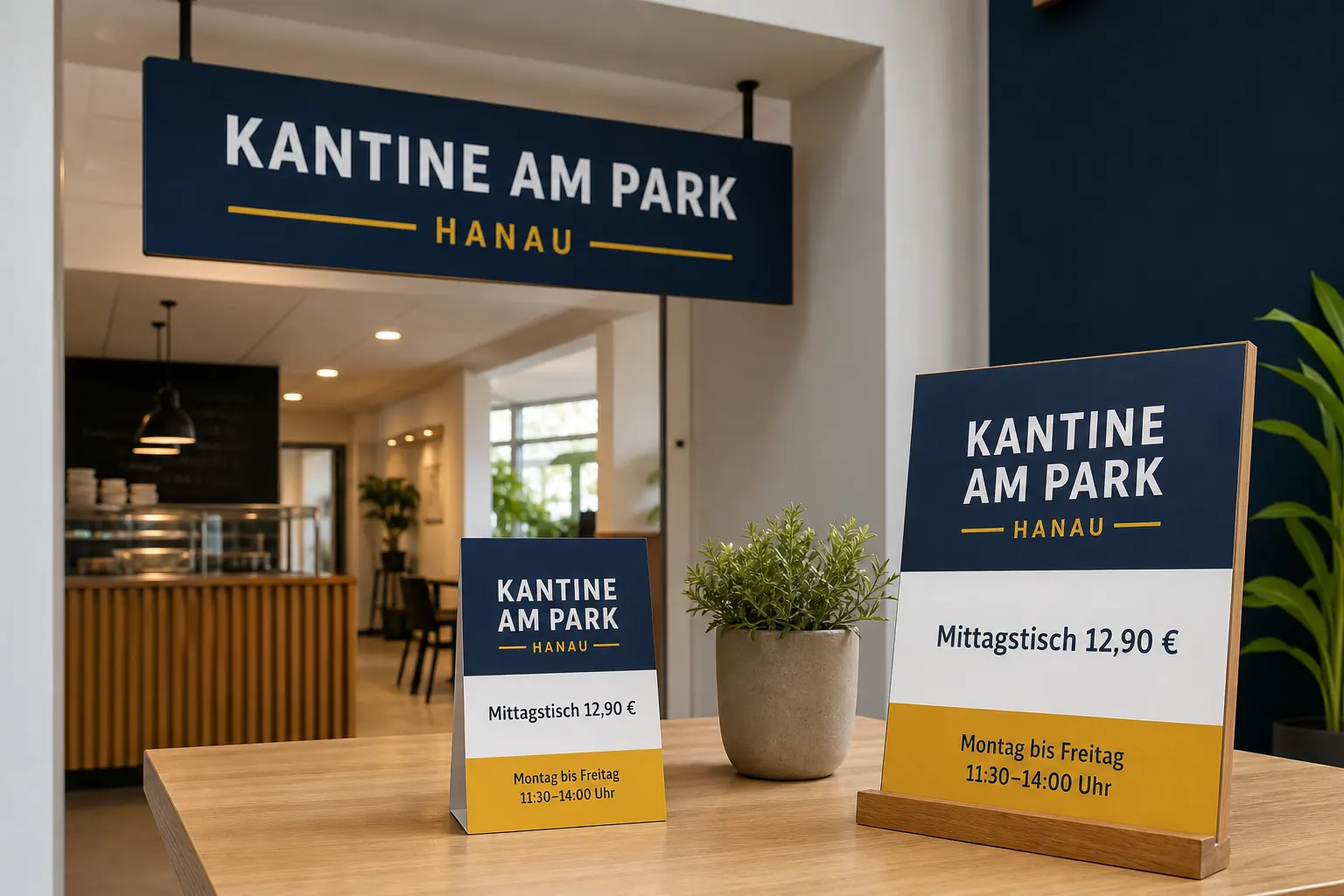 Mockup mit Gastronomie-Schild und Visitenkarten
